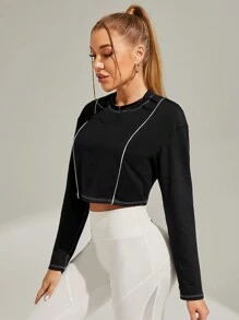 SHEIN Tennis Casual Của phụ nữ Thả vai Áo nỉ thể thao - màu đen - Xem 4