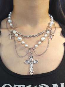 ROMWE Goth Y2k Gothic Style Cross Pendant Necklace, Halloween