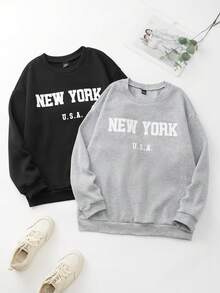 SHEIN Essnce Sudadera De Polar Con Estampado De Letras - Multicolor - Ver 3