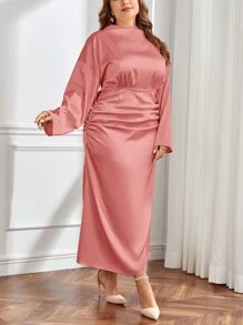SHEIN Privé Kích thước lớn Của phụ nữ Thanh lịch Xếp li Đầm Chế tạo Của Dệt Chất vải - Hồng - Xem 4