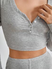 Ocili Leisure Button Detail Short Home Clothes Top - Grey - View 3