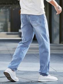 Manfinity Homme Nam Thiết kế đơn giản Denim Quần jean - Rửa nhẹ - Xem 2