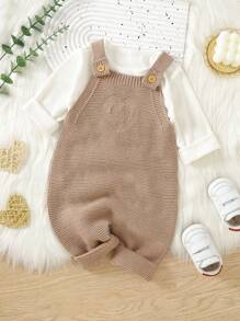 Em bé Màu thuần Dệt kim Romper - Màu Khaki - Xem 1