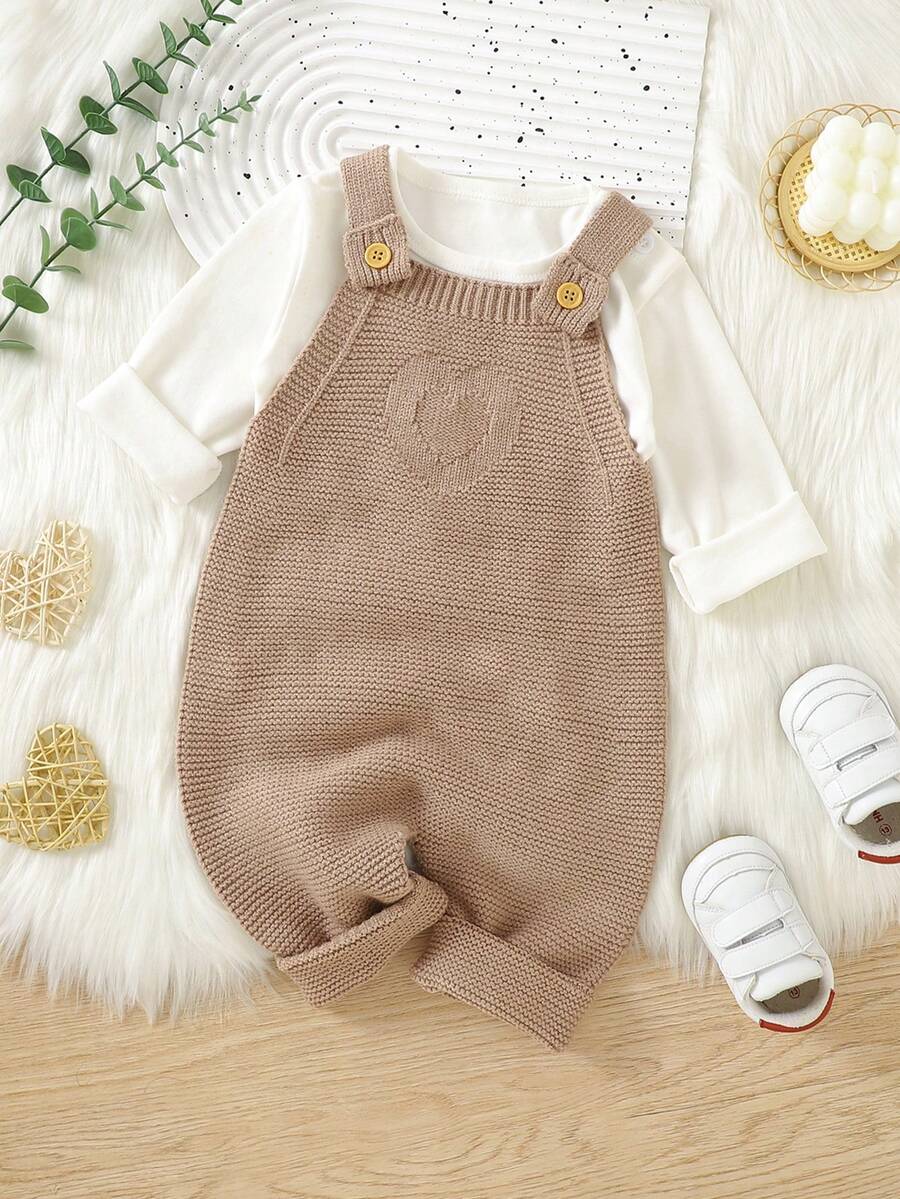 Em bé Màu thuần Dệt kim Romper - Màu Khaki - Xem 1