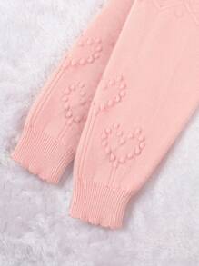 Baby Girl Heart Pointelle Knit Raglan Sleeve Cardigan - Coral Pink - View 3