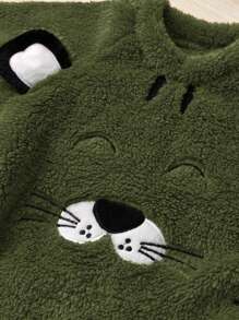 SHEIN 少年卡通刺繡下落肩運動服和長褲組合套裝 - 墨綠色 - 查看 4