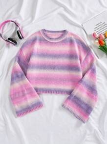 SHEIN EZwear Women's Long Sleeve Round Neck Ombre Sweater