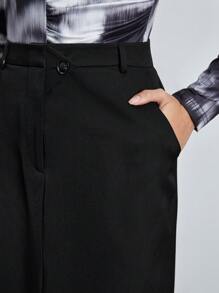 BizChic 純色高開衩半身裙 - 黑色 - 查看 4