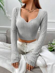 SHEIN Clasi Tay áo dài Mùa vụ Áo thun - Xám - Xem 6