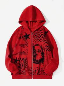 SHEIN EZwear Plus Size Character Pattern Sweatshirt - Red - View 1