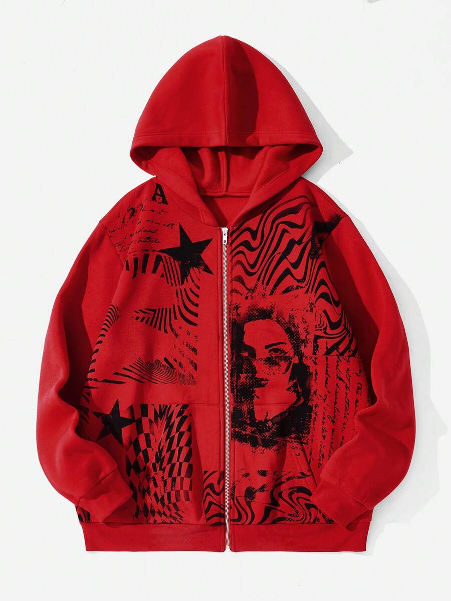 SHEIN EZwear Plus Size Character Pattern Sweatshirt - Red - View 1