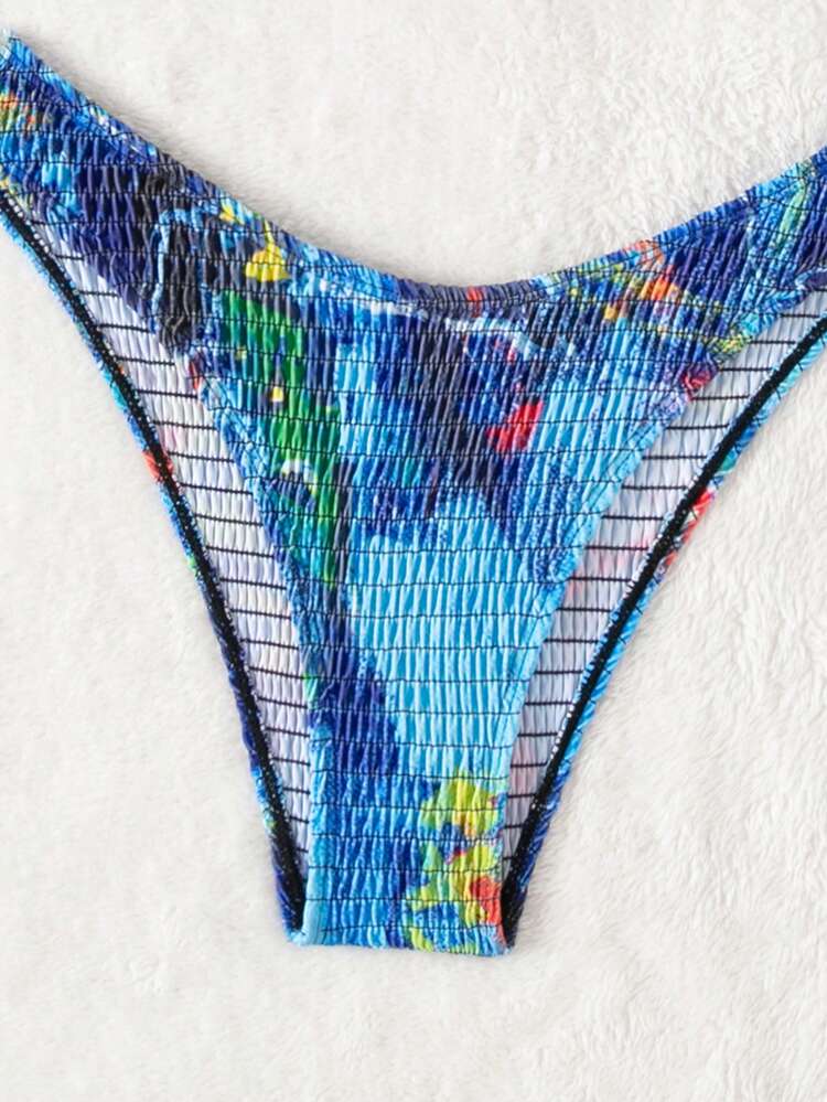 Halter Neck Shirred Bikini Set Summer