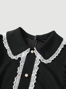 SHEIN MOD 女士彼得潘领长袖连体裤 - 黑色 - 查看 4