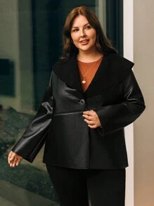 EMERY ROSE Split Lapel Plus Size Coat - Black - View 4