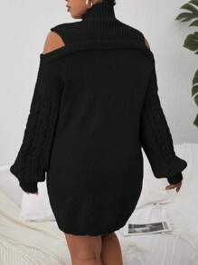 SHEIN Clasi Women's Plus Size High Neck Shoulder Cut-out Solid Color Sweater Dress - Black - View 2