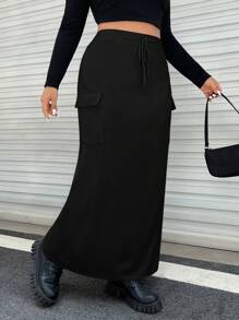 SHEIN EZwear 大尺碼半身裙 - 黑色 - 查看 1