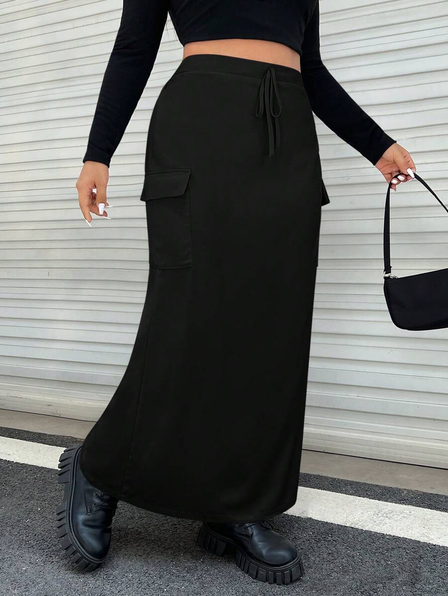 SHEIN EZwear 大尺碼半身裙 - 黑色 - 查看 1