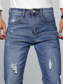 Manfinity LEGND Hombres Jeans ajustados desgarro con lavado