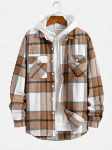 Manfinity Hypemode 男士寬鬆格紋大衣,帶有嵌袋和無帽款式 - 卡其色 - 查看 1