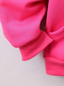 Thiếu niên Cô gái Cơ bản Giản dị Màu thuần áo có mũ Khóa kéo-lên Áo nỉ - Màu Hồng Tươi - Xem 4