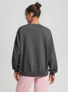 JoyandElle Letter Graphic Round Neck Drop Shoulder Sweatshirt - Dark Grey - View 3
