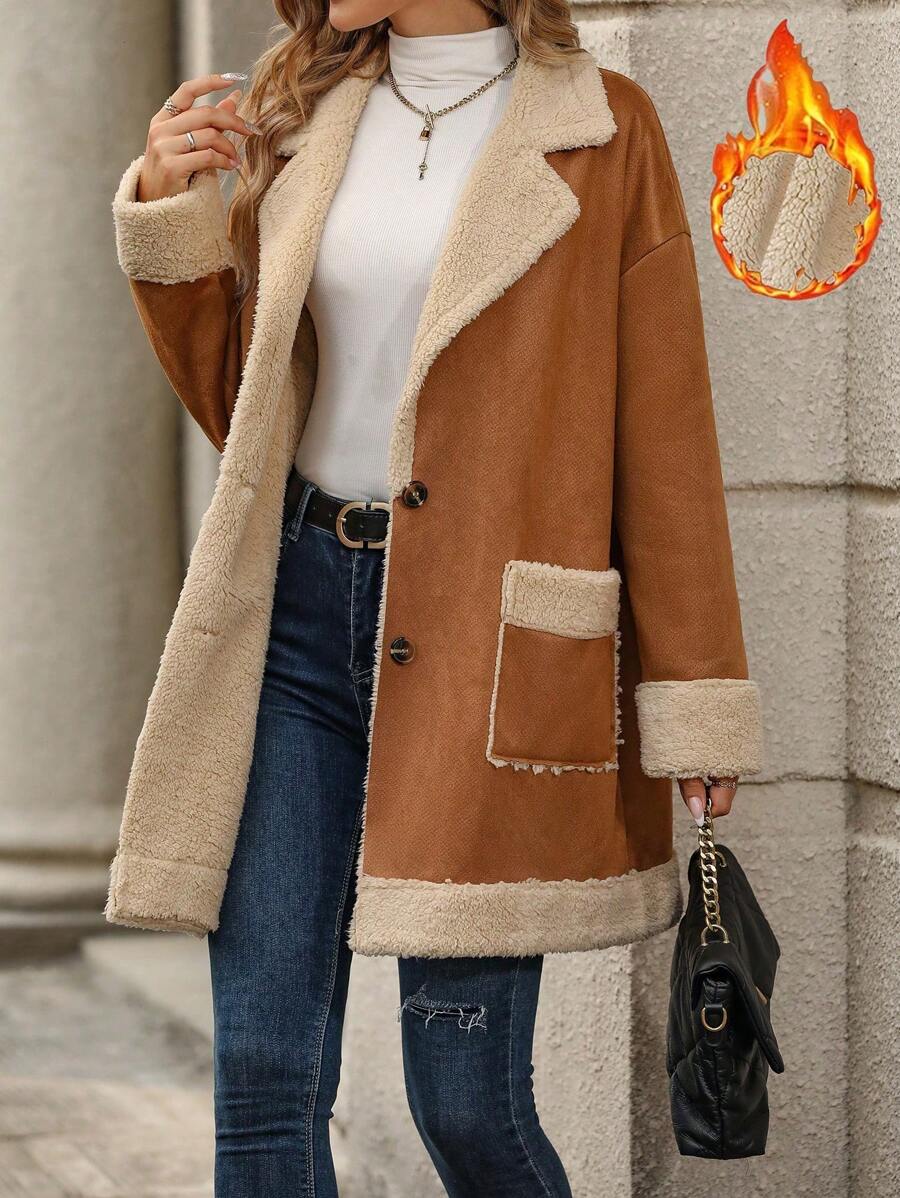 SHEIN LUNE Sang trọng Vá lại áo - Màu Khaki - Xem 1