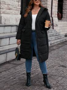 SHEIN LUNE Áo khoác trùm đầu có đệm vai thả cỡ lớn dành cho nữ - màu đen - Xem 5