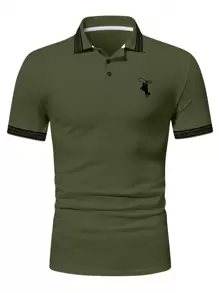 Manfinity Homme 男士馬騎士印花POLO衫 - 軍綠色 - 查看 3