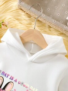 SHEIN 少女卡通标语图案卫衣 - 白色 - 查看 4