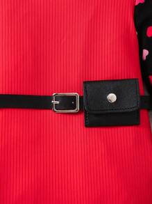 SHEIN Young Girl Colorful Heart Pattern Dress With Waist Bag - Burgundy - View 4