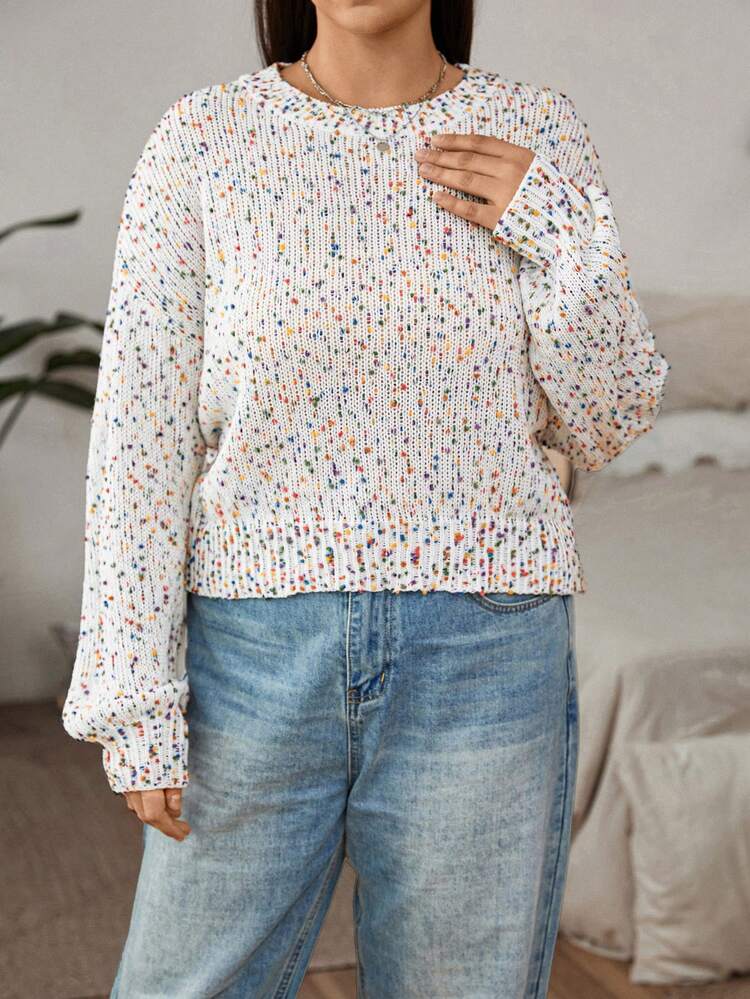 Plus Space Dye Drop Shoulder Sweater Knit Pullover Fall Winter Sweater