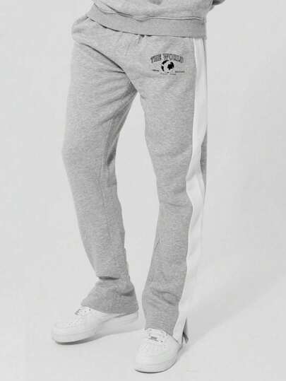 Pantalon De Survêtement Pour Homme Avec Lettre Graphique Et Couture Latérale Contrastée