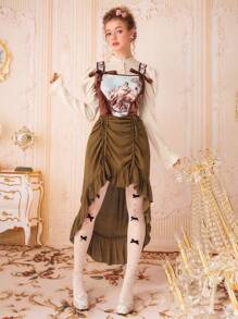SHEIN MOD 褶邊荷葉邊半身裙 - 棕色 - 查看 2