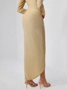 VALERIA GÓMEZ Designer 1pc Twist Front Split Thigh Elegant Skirt, Women Elegant Skirt, For Summer, Holiday, Party, New Year Eve