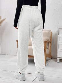 SHEIN LUNE Drawstring Waist Thermal Lined Sweatpants - White - View 2