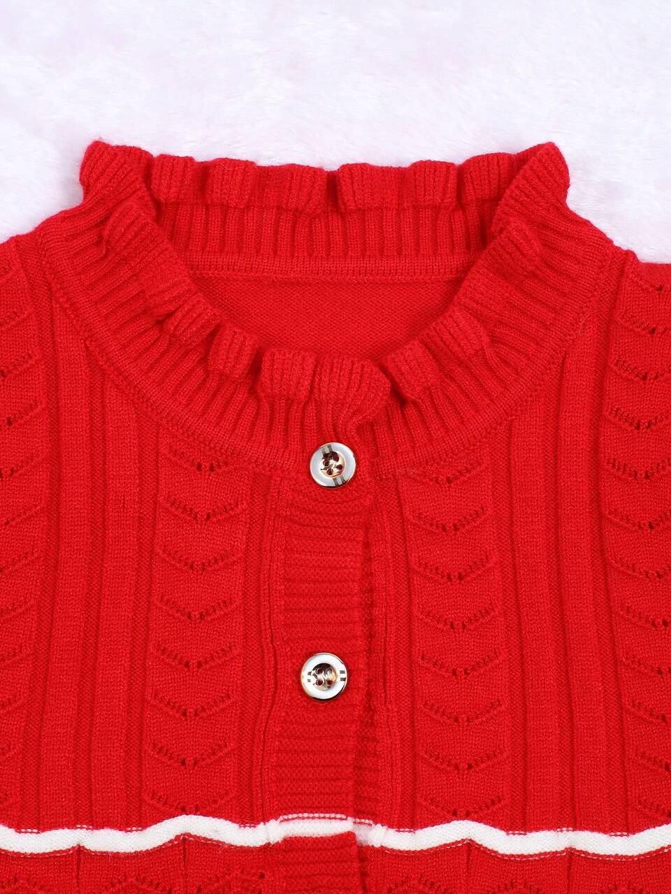 Baby Girls' Frill Hem Cardigan And Geometric Pattern Sweater Skirt Outfit