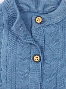 Baby Boy Button Front Cable Knit Jumpsuit - Blue - View 7