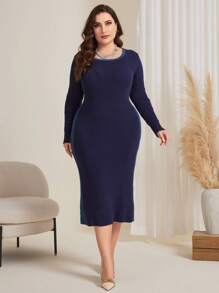 Mulvari Plus Size Women's Bodycon Sweater Dress