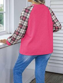 Celure Chi tiết đường khâu Kiểm tra Mẫu Vòng cổ Áo chui đầu Áo nỉ Kích thước lớn - Màu Hồng Tươi - Xem 2