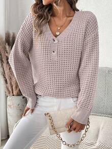 SHEIN Essnce Của phụ nữ Cổ chữ V Thả vai Áo chui đầu Áo len - Bụi hồng - Xem 5