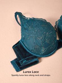 LUVLETTE Plus Lingerie Lounge Curve Velvet Lace Plunge Lightly Lined Bra - Dark Green - View 4
