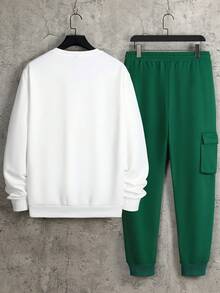 Manfinity LEGND Men Contrast Pocket Sweatshirt & Cargo Pants - Green - View 2