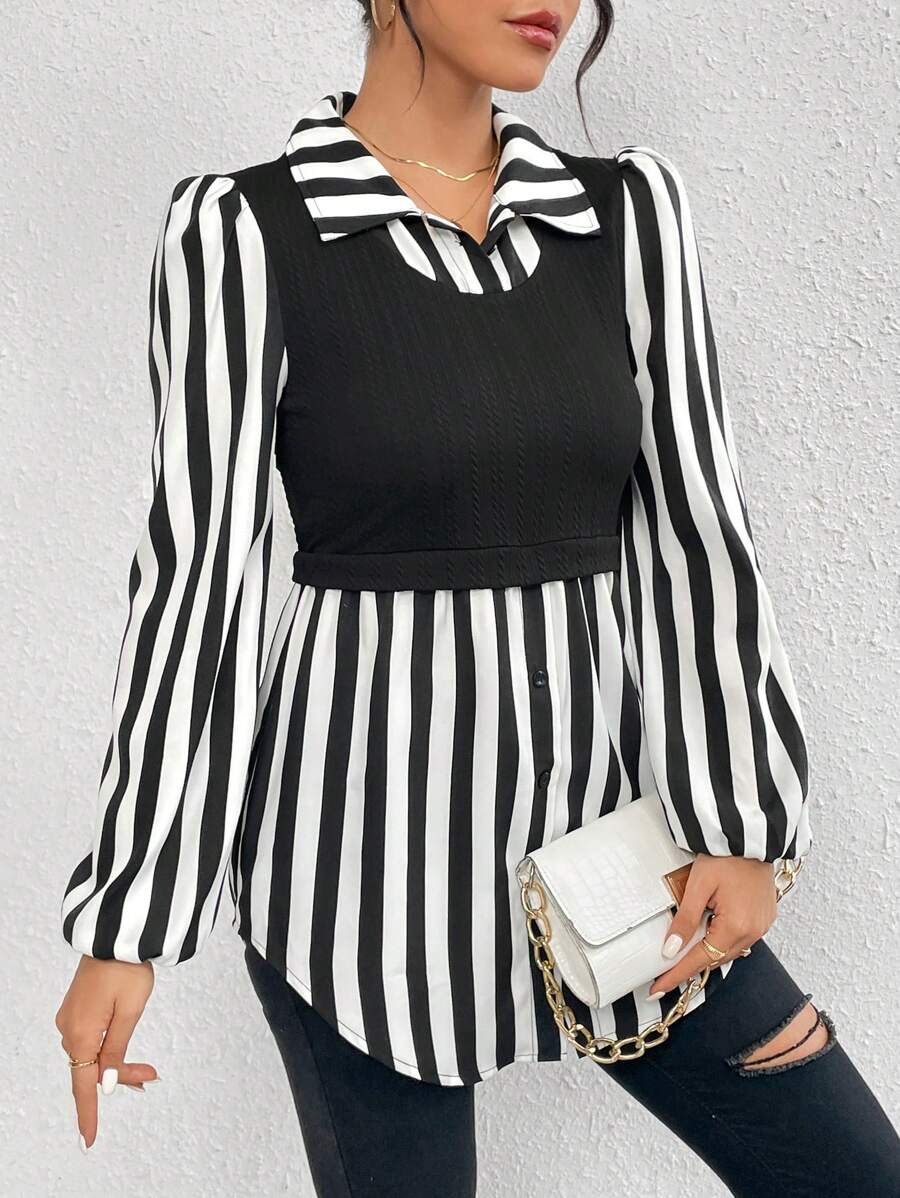 SHEIN LUNE 隨機印花,女士上衣 - 黑色 - 查看 1