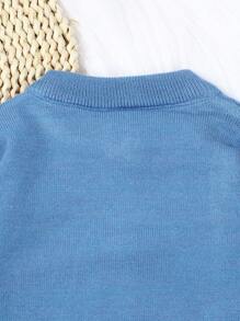 Baby Boy Button Front Cable Knit Jumpsuit - Blue - View 5