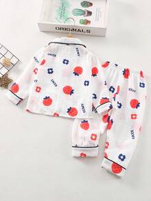 Conjunto De 2 Piezas Para Bebé Niña Con Estampado De Fresa Para Uso En El Hogar - Blanco - Ver 2