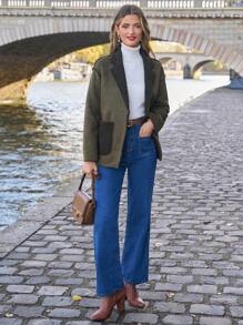 SHEIN Frenchy Women's Thermal Lined Faux Suede Jacket - Green - View 3