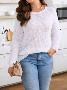 Calvaya Hơn Tay Raglan Áo len - trắng - Xem 1