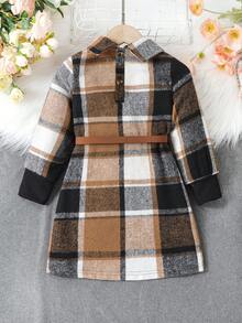 SHEIN Cô Gái Trẻ In kẻ sọc Váy có thắt lưng - màu nâu - Xem 2