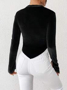 SHEIN Privé 女士开叉袖褶皱不对称下摆 T 恤 - 棕色 - 查看 2