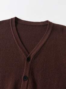 SHEIN 少年孩童實色針織開衫毛衣外套 - 咖啡棕 - 查看 3